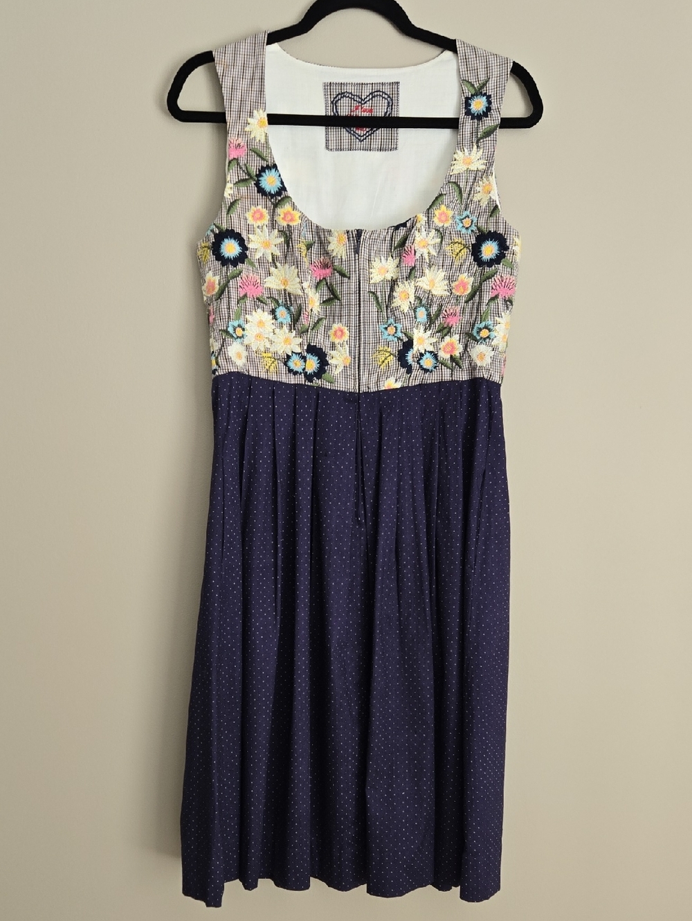 Embroidered Floral Navy & Cream Sleeveless Dress